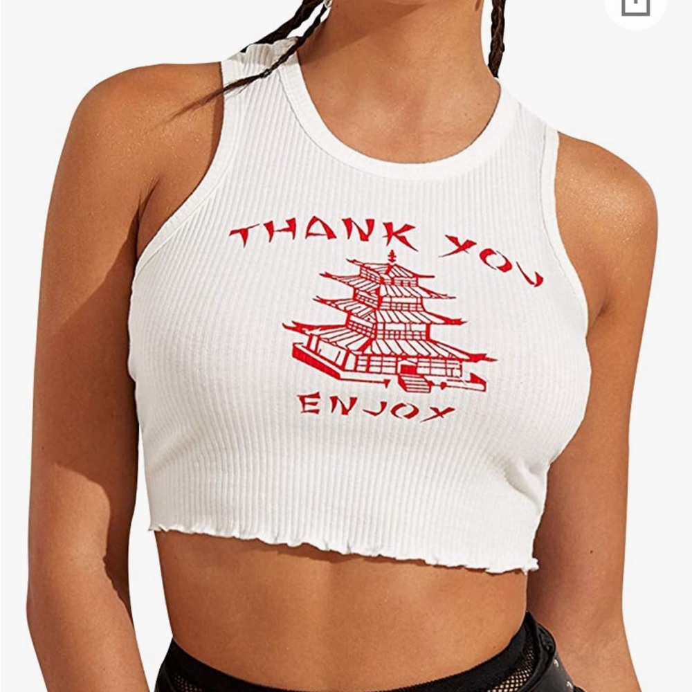 Thank You Print white crop top